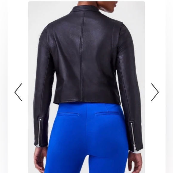 NWT SPANX, Spanx Leather-Like Moto Jacket in Luxe Black Faux Leather, Medium. - Picture 7 of 16